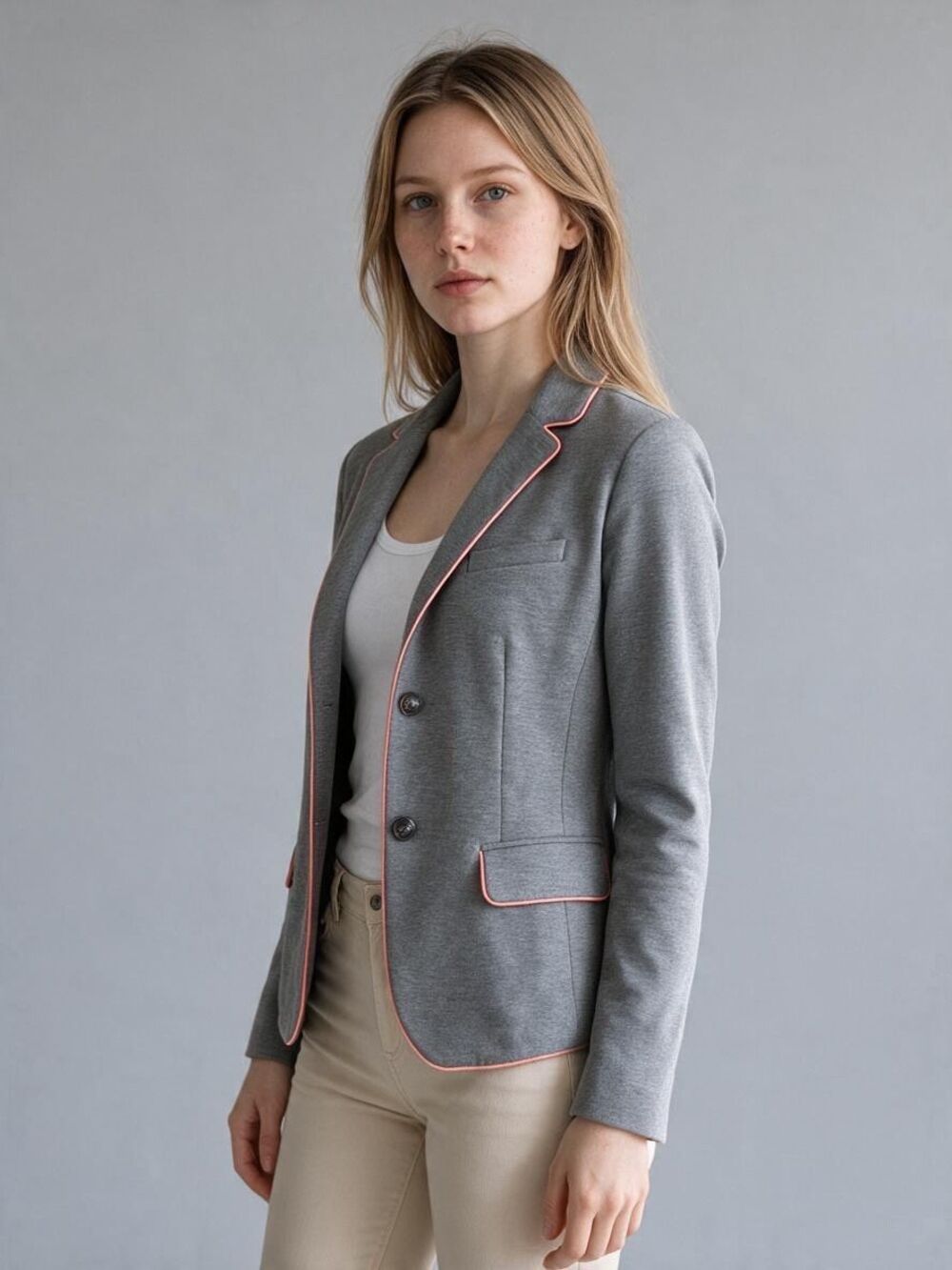 GAP Women's The Academy Blazer 2 Grey Neon Orange Piping Stretch Crest Button